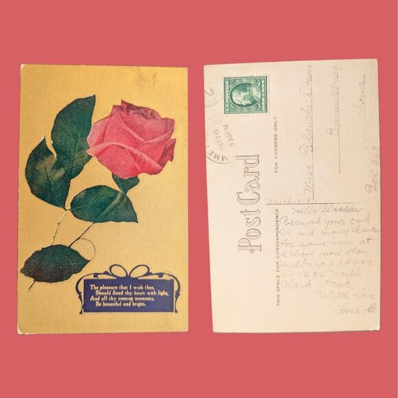 Vintage Postmarked 1912 Postcard Art Nouveau Pink Rose - Picture 1 of 2